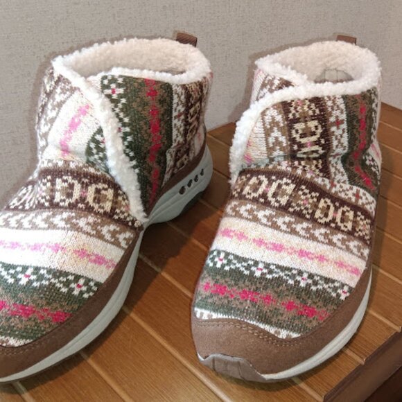 Easy Spirit Women's 9.5M Brown Ankle Slipper Boot Slip-On Faux Fur Sock Lining - Picture 1 of 12